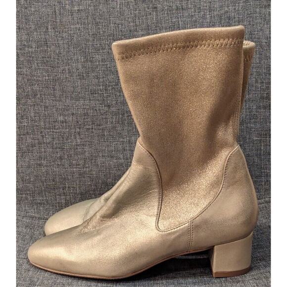Stuart‎ Weitzman Ernestine Metallic Gold Leather Stretch Suede Mid Calf Boot - Picture 3 of 7